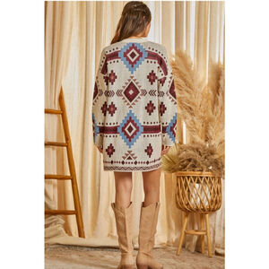 Savanna Jane Aztec Navajo Western Knit Cardigan Sweater Duster Top Tribal Medium